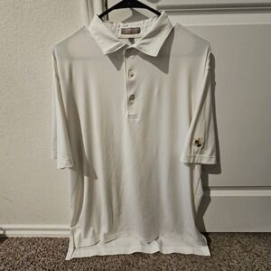 Peter Millar Summer Comfort Mens White Golf Polo Shirt Logo Crest Size L